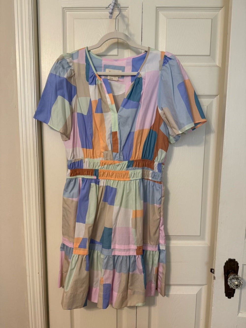 ANTHROPOLOGIE Geometric Print Short Sleeve Cotton Dress